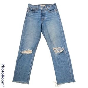 Levi's Big E Wedgie Straight Raw Hem Distressed Knees Size 26 RARE